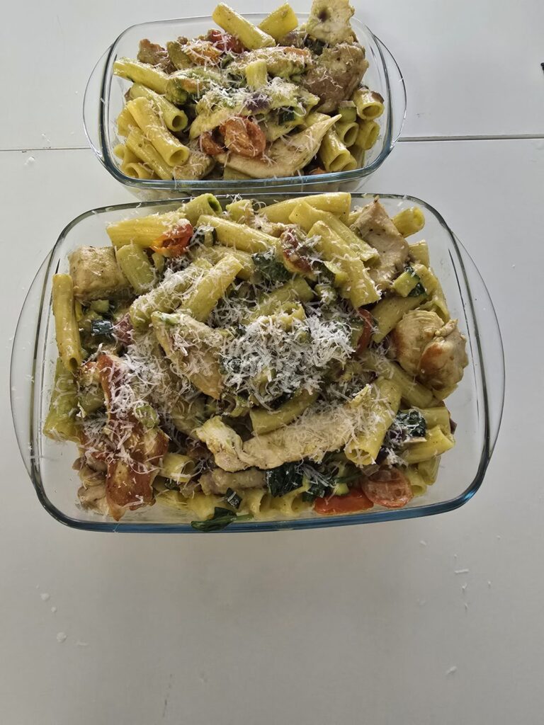 Chef-prepared chicken pasta meal prep by Meals with Chef