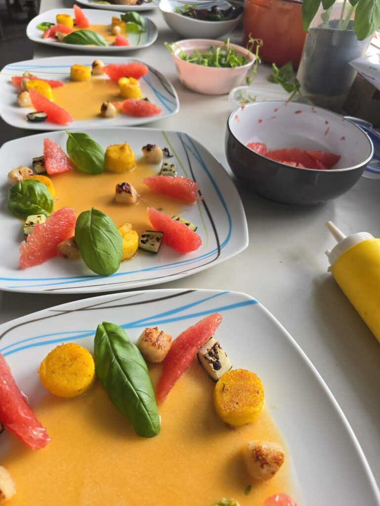 Colourful fine-dining tasting plate by Meals with Chef